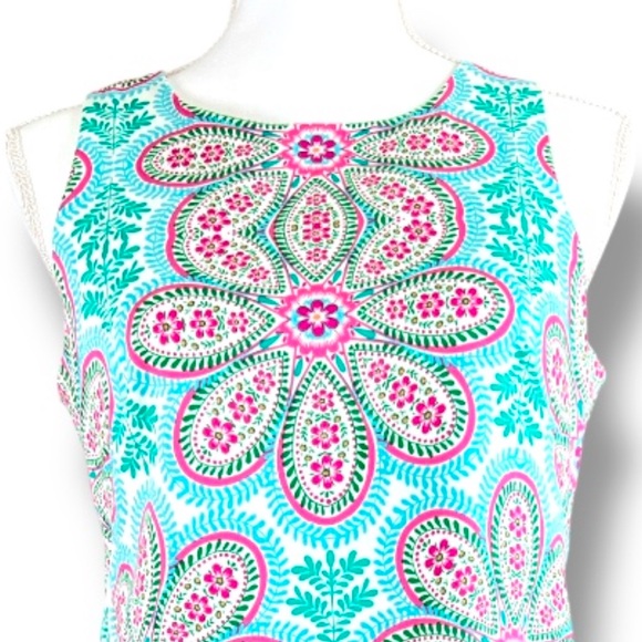 London Times Sleeveless Shift Dress Multicolor Boho Medallion Print‎ Size 6 - Picture 5 of 8